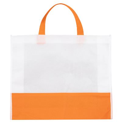 Non-woven polypropylene orange block tote blank.