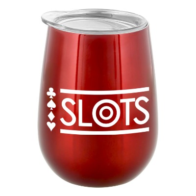 Red wine tumbler with custom logo.