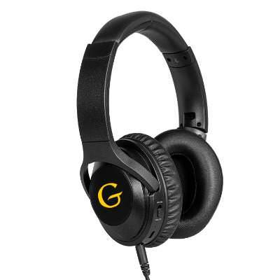 Black plastic personalized headphones.