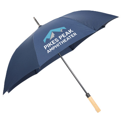 Navy shed rain auto open bamboo stick umbrella with unique full color logo.