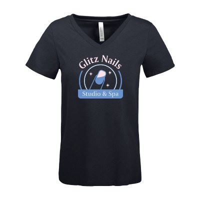 Heather navy women's t-shirt with personalized full color logo.