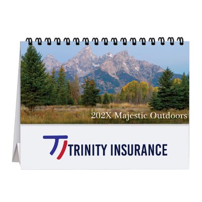 Tent desk calendar with assorted nature shots with custom full color logo.