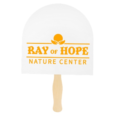 White paper hand fan with a personalized imprint