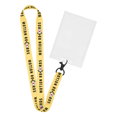 3/4 inch satin polyester full-color custom design lanyard with lobster clip and vertical ID holder.