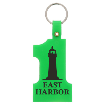 Plastic neon green 1 shaped key tag keychain branded.