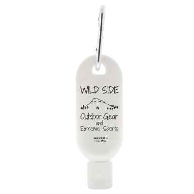 Plastic white sunscreen branded with a one-color imprint.