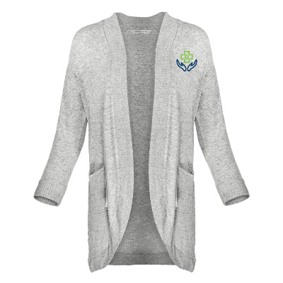 Custom gray cardigan with full color logo.
