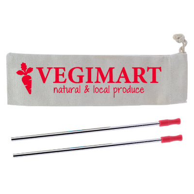 Branded 2 pack stainless steel straw kit with red tip.