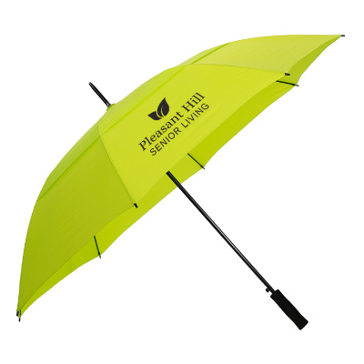 Lime green cheshire vented auto open golf umbrella with custom logo.