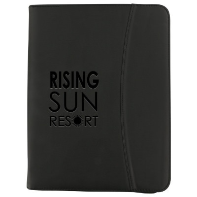 Polyurethane leather black zipped portfolio debossed.