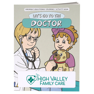 Multicolored paper coloring book with a custom imprint.