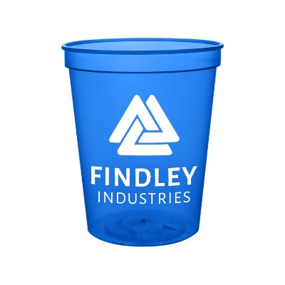 Plastic translucent purple stadium cup with custom imprint in 16 ounces.