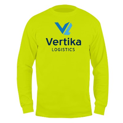 Safety green long sleeve full color custom t-shirt.