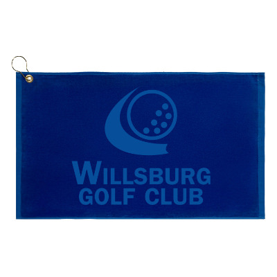 Blue golf towel with custom tone on tone imprint.