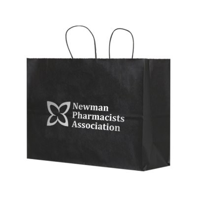 Paper black matte color foil stamped recyclable bag branded.