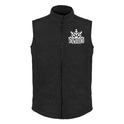Navy fleece vest with custom logo.