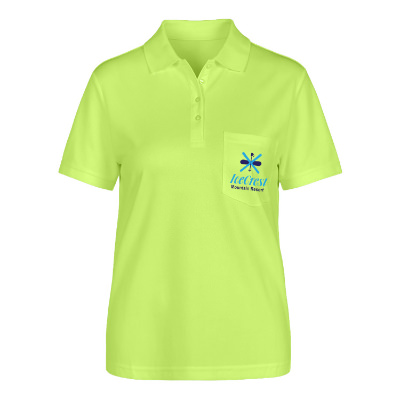Personalized full color safety yellow performance polo with pocket