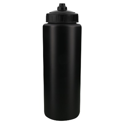 Plastic black sports bottle with valve lid in 32 oz.