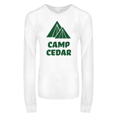 Solid white triblend tee with custom logo.