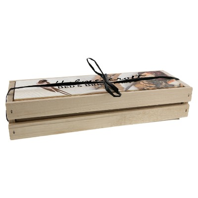 Wooden crate with a custom imprint.