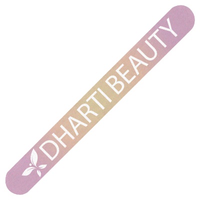 White plastic nail file with a custom logo.