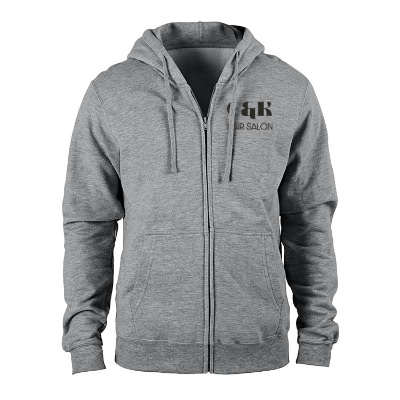 Personalized full-zip athletic heather hoodie with logo.