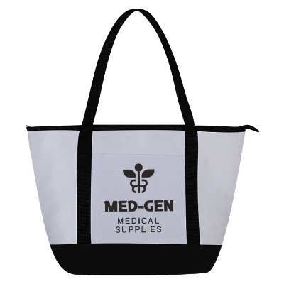 White polycanvas event cooler with custom logo.