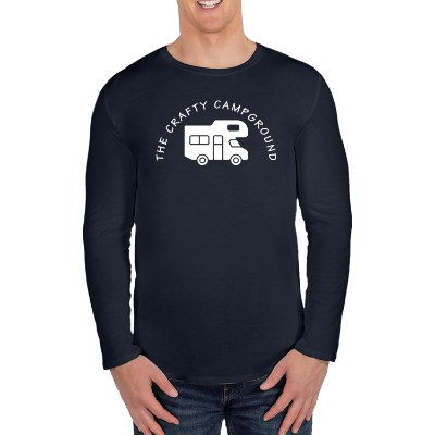 Custom imprint on solid navy triblend t-shirt.