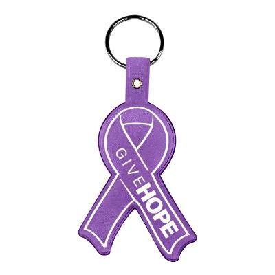 Poly vinyl chloride awareness ribbon flexible keychain with custom imprint.