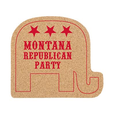 Large cork elephant coaster with customized promo.