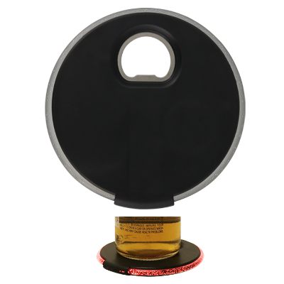 Metal black plastic coaster light up bottle opener blank.