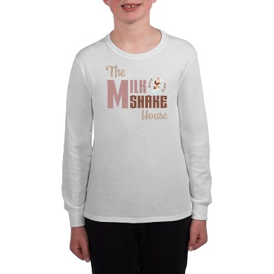 Full color youth white long sleeve t-shirt.