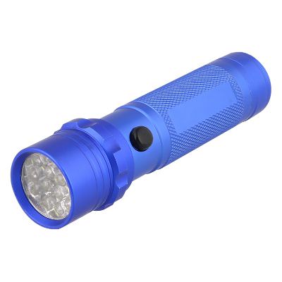 Blank blue aluminum flashlight available in bulk.