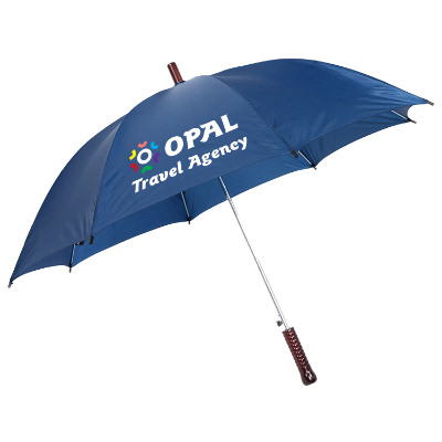 Navy shed rain pathfinder auto open stick umbrella with your personalized full color logo.