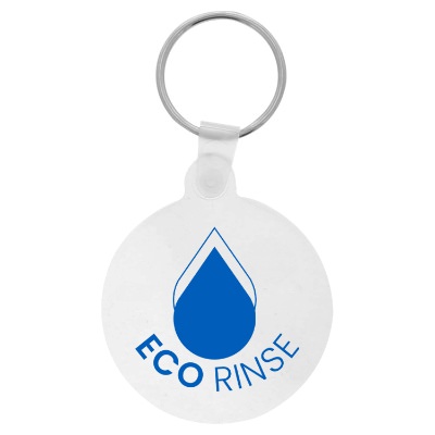 Colored plastic circular key fob with custom promotional imprint.