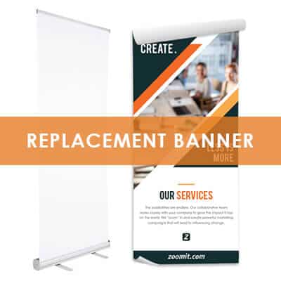 Vinyl replacement banners for economy banner stands.
