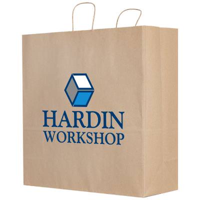 Kraft paper bag with full-color logo.