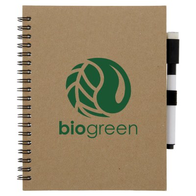 Brown innovator dry erase spiral notebook with personalized imprint.