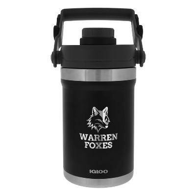 Black half gallon bottle with custom engraved logo.