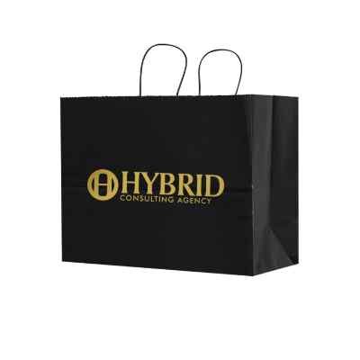 Paper blue gloss colored foil stamped recyclable bag imprinted.