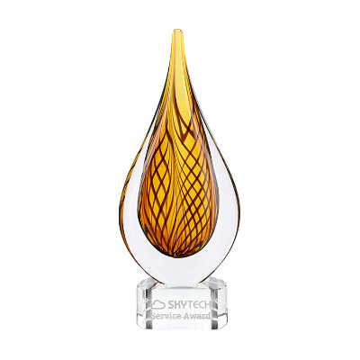 Glass award with custom laser engraved imprint.