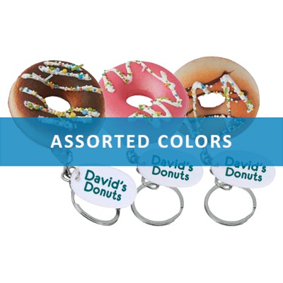 Soft donut keychain with one color imprint.