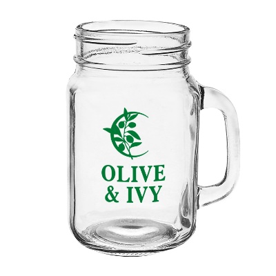 Clear mason jar with custom logo.