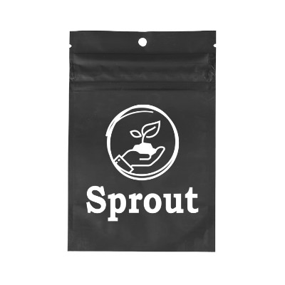 Black barrier bag with custom imprint.