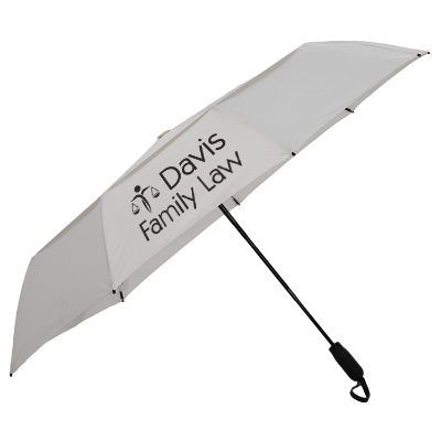 Gray shed rain vortex v2 vented jumbo compact umbrella with custom logo.
