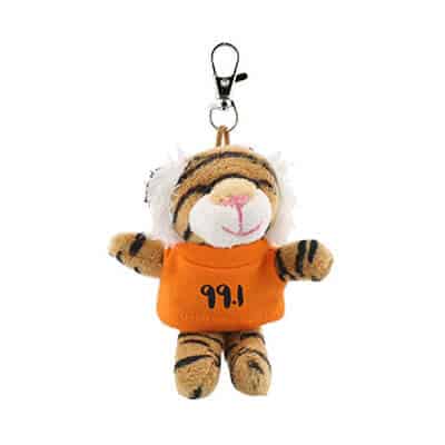 Plush and cotton orange wild bunch key tag with printed logo.