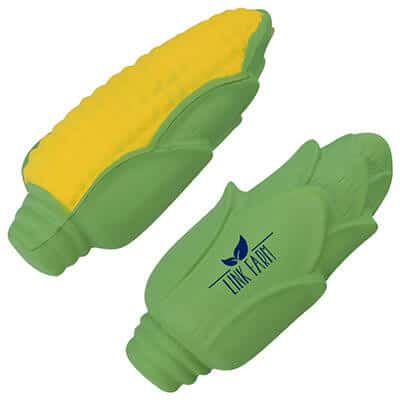 Foam corn cob stress reliever with a custom imprinted logo.