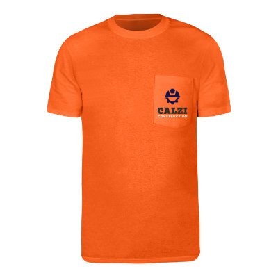 Safety orange customizable tee with full color logo.
