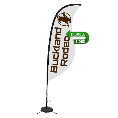 9-ft. double-sided stand-up flag with custom logo.