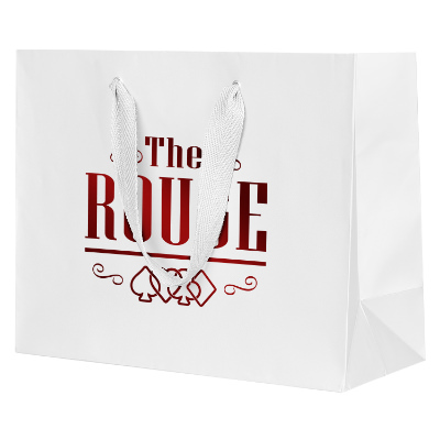 Paper silver matte recyclable eurotote bag with custom imprinting.